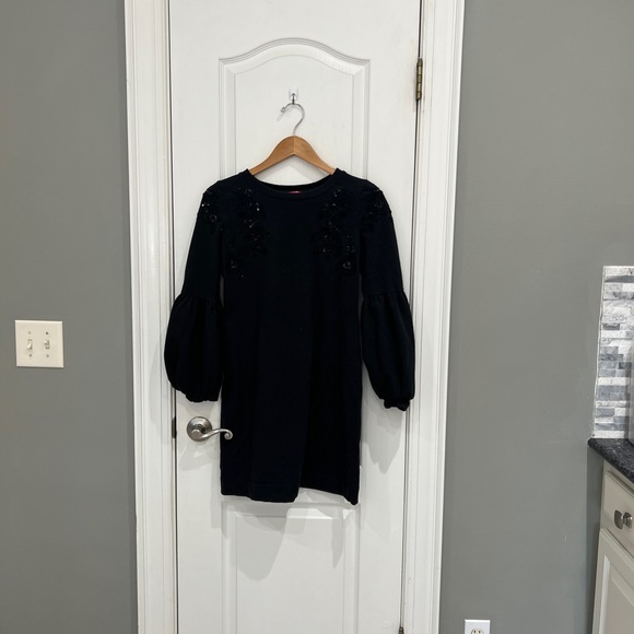 Lilly Pulitzer Embellished Bartlett Sweatshirt Dress Onyx Black Bead Sequin - Picture 2 of 4